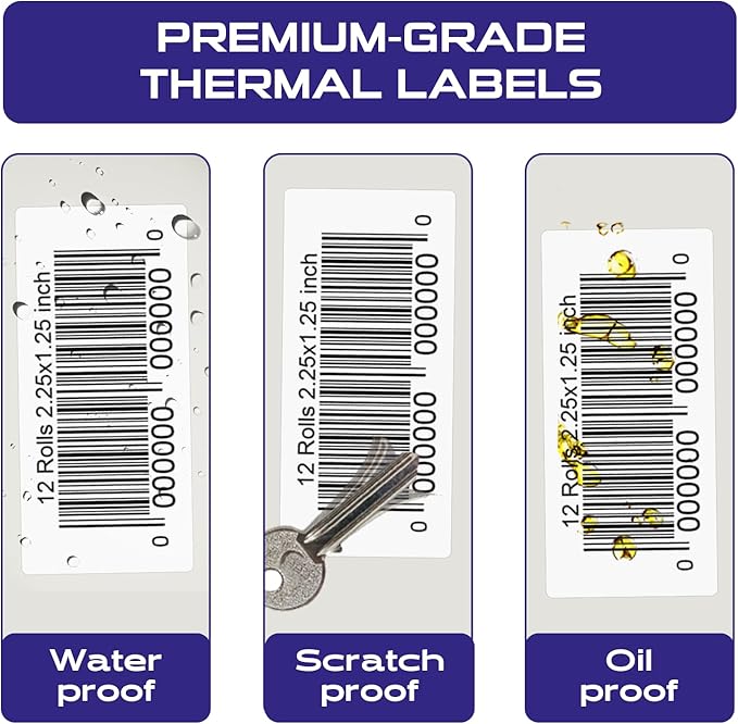 CEPRICO 2.25”X1.25” Direct Thermal Barcode Address Self Adhesive Perforated Waterproof White Sticker Label - Compatible w/Zebra Thermal Printers - FBA Shipping Labels - 12 Rolls (1000 Labels/Roll)