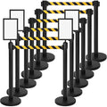 Therwen 12 Pcs Stanchions with 8.2 ft Retractable Belt Black Yellow Crowd Control Stanchions Set and Stanchion Post Sign Easy to Assemble Line Dividers Queue Ropes for Theaters, Weddings, Exhibitions