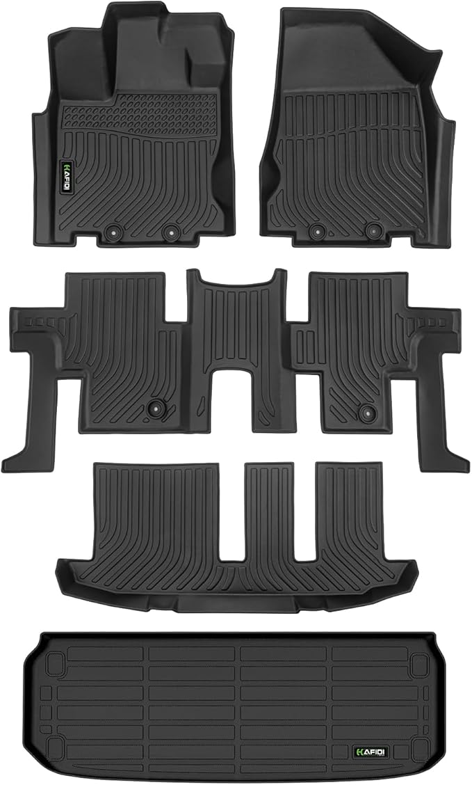 HAFIDI® Floor Mats & Cargo Liner Fit for 2013-2021 Nissan Pathfinder 7 Seats & Infiniti QX60 7 Seats All Weather Protection TPE Anti-Slip Automotive Full Set Floor Liners Custom Accessories - Black
