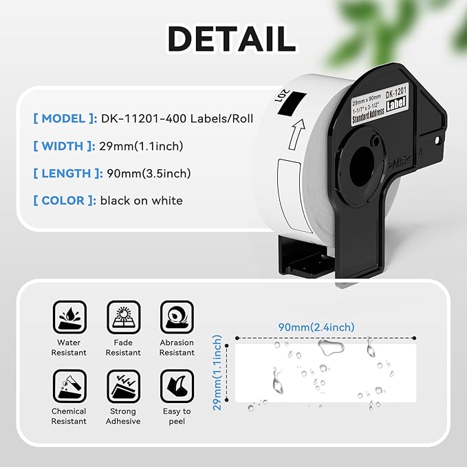 Suminey - Compatible Address Labels Replacement for Brother DK-1201 (1.1 in x 3.5 in), Use with Brother QL Label Printers [10 Rolls/4000 Labels + 1 Frame]