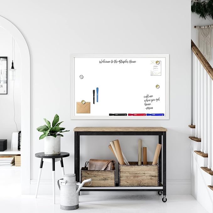 Loddie Doddie Magnetic Dry Erase White Board for Wall - 24" x 36" White Frame - Built-in Marker Tray & Stain-Resistant Surface