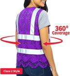 Lace-Mesh Safety Vest for Women & Men - Breathable, High Visibility Vest with Zipper & ANSI Class 2 Reflective Strips