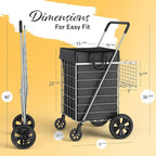 Shopping Cart w/Waterproof Basket Liner & 360° Swivel Wheels | Foldable Collapsible & Lightweight | Perfect for Groceries Laundry Utility Cart - Silver