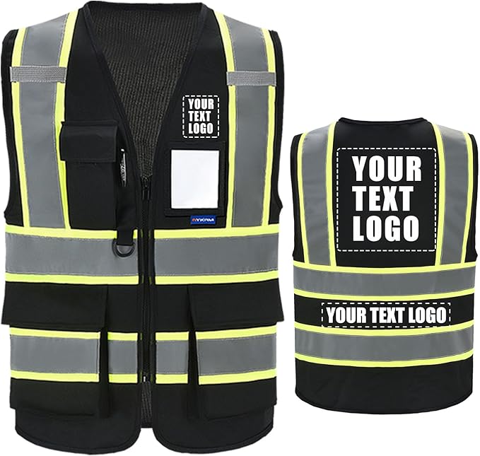 AYKRM Custom Logo Personalised Printed High Visibility Reflective 2 two tone work construction Safety Vest