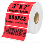 3" x 2" Thermal Labels Stickers Red, Thermal Printer Shipping Stickers, Multipurpose Inventory Self-Adhesive Direct Thermal Label for Small Business (500 Labels/Roll)