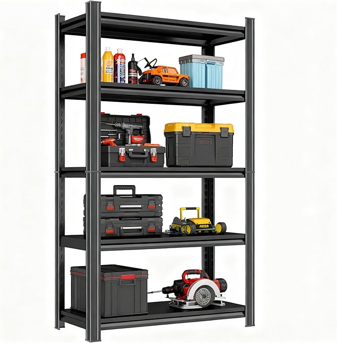 Adjustable 5-Tier Garage Shelving, Heavy Duty Steel Storage Rack, High Load Capacity, Ideal for Garage, Warehouse, or Home Organization (5-Tier 72" H x 36" W x 12" D)