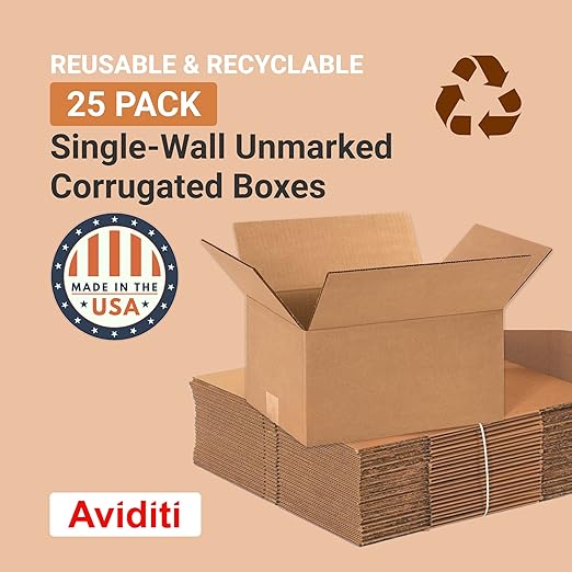 Aviditi Shipping Boxes Small 12"L x 9"W x 6"H, 25-Pack | Corrugated Cardboard Box for Packing, Moving and Storage
