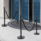 4 PCS Stanchion Posts with 2 Velvet Ropes, Black & Gold Crowd Control Barriers with Fillable Base, Stainless Steel Ball Top Poles for Event, Red Carpet, Museum & Wedding Decor