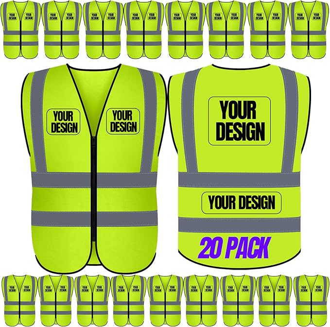 BeautyWill 10/20 Pack Custom Logo Safety Vest,Bulk High Visibility Class 2 Reflective Work Vests