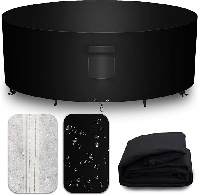 Heavy Duty Patio Furniture Covers Waterproof, 600D Round Outdoor Furniture Cover Waterproof for Sectional Sofa Couch, Outdoor Dining Table and Chair Set Covers 96"DIA x 28"H, Black