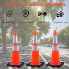 28 inch Traffic Safety Cones Orange Road Cones, Construction Cone with Rubber Base & Reflective Collars, Restorable Parking Cones, Heavy Duty Road Cones for Traffic Control & Road Safty(8 Pack）