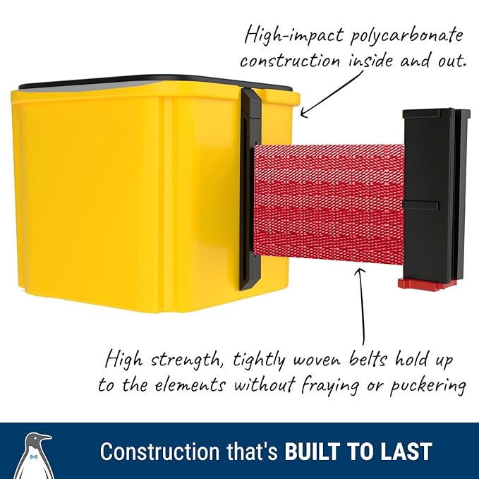 WM412 Retractable Belt Wall Mounted Smooth Black Crowd Control Barrier and Receiving End, 20' Red Belt