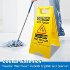 Caution Wet Floor Sign, （L:17.12in W:8.38in H:0.94in）2-Sided Foldable Safety Sign for Commercial Use, A Frame Caution Sign Bilingual Warning Signs, Yellow (yellow 2pack)