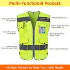 TCCFCCT Safety Vest for Men Women 9 Pockets High Visibility Vest for Safety, Reflective Work Vest with Reflective Strips, Meets ANSI/ISEA Standards, (Yellow, Large)