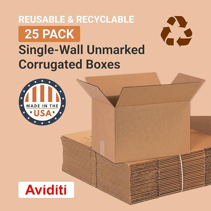 AVIDITI Moving Boxes Medium 16"L x 10"W x 10"H, 25-Pack | Corrugated Cardboard Box for Packing, Shipping and Storage 161010