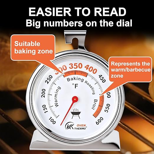 3.5" Oven Thermometer 100-600°F Kitchen Cooking Thermometer Instant Read Stainless Steel Oven Temperature Gauge with Hanger & Base