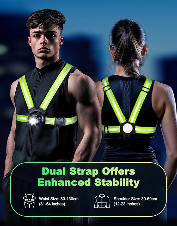 Running Lights for Runners, 500 Lumens Running Light with 45° Adjustable Tilt, 360° Reflective Vest & IPX4 Waterproof Rechargeable Safety Light Up Gear for Night Walking/Cycling/Jogging/Hiking