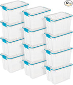 Sterilite 12-Pack Gasket Box, Weather-Resistant Storage Bins with Latching Lids, 20 Quart - Heavy-Duty Organizing Containers for Closet, Bathroom, and Office