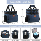 Expandable XLarge Lunch Box, Insulated Heavy Duty Lunch Bag Waterproof Leakproof Durable Cooler Bag for Men Women Adults Work Construction Camping Trip, 22L, Blue