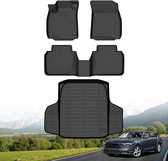 Hutisya-Floor Mats & Cargo Liner Set Fit for Honda Accord & Accord Hybrid 2023-2025 All Weather Protection Anti-Slip & Durable TPE Full Set Liners Automotive Accessories-Black