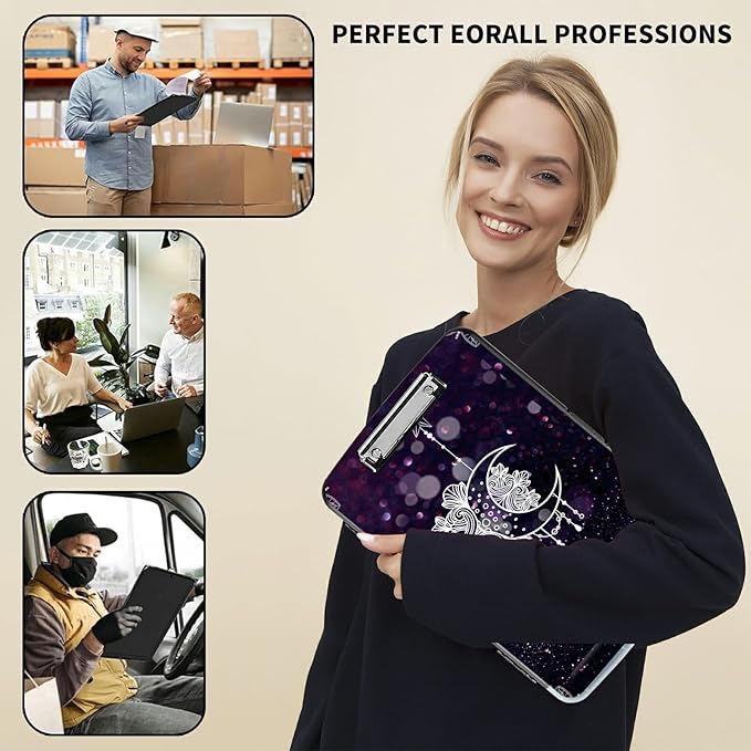 File Clipboard Storage with Pen Holder High Capacity Plastic Nursing Clipboards File Folder Storage Box Clipboard with Heavy Duty Clips for Teacher,Doctor,Offices-Moonflower