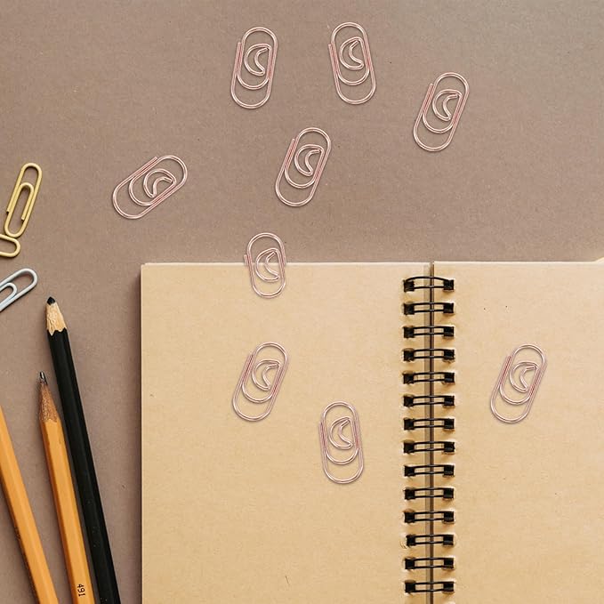 COHEALI 100Pcs Small Crescent Shaped Paper Clips Metal Decorative Clips Rose Gold Multi-Use Office Document Fasteners for Bills and School Supplies