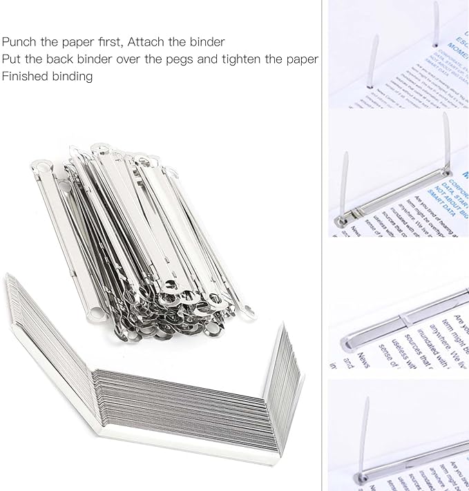 File Fasteners 2 - Hole Iron Clips 50pcs, 80mm Hole Pitch, Durable Metal Paper Prong Fastener - Holds 350 Sheets, Rust, Easy Document Binding
