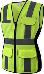 Safety Vest for women, Hi vis Reflective Lady Work vest With 9 Multi Pocket And Zipper