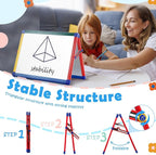 SWANCROWN Portable Dry Erase White Board for Kids, 16x12 inch Toddler Boy Girl Toys Magnetic Table top Whiteboard Small Double Sided Art Easel with 82Pcs Letter Magnets Magnetic Foldable Board