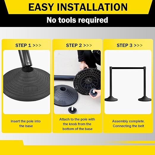 10 ft Crowd Control Stanchion Set, Crowd Control Barrier, Stanchions with Retractable Belts & Base, Retractable Stanchions, Queue Management Stanchion (6 Pack) (Black)