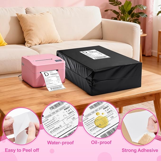 Metronic Poly mailers 14.5x19'' 500pcs with 4x6 Thermal Labels 500 Labels Bulk, Strong Adhensive Shipping Bags for Clothing,Waterproof Shipping Envelopes Mailing Bags for Small Business,Black