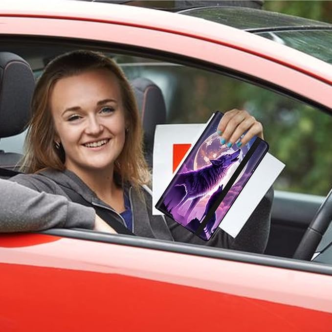 Car Registration and Insurance Holder, Leather Car Glove Box Organizer, Cool Car Accessories for ID, Driver's License Cards & Essential Document, business cards, Men&Women,Cool Wolf Moon