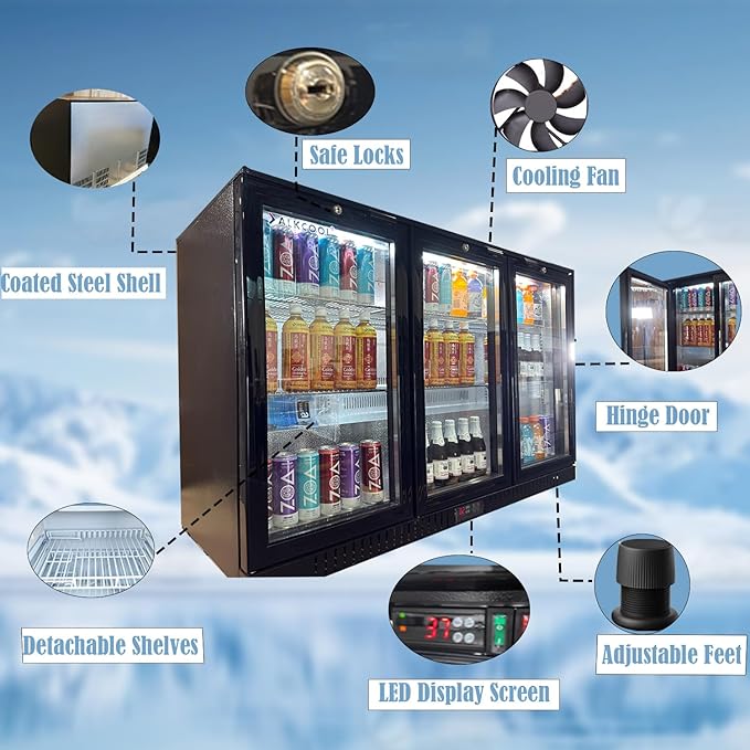 Back Bar Cooler Fridge,11.5 Cu Ft Commercial Display Refrigerator Beverage Undercounter Refrigerator, Commercial BeerFridge with LED Light Adjustable Shelves,ETL Sanitation