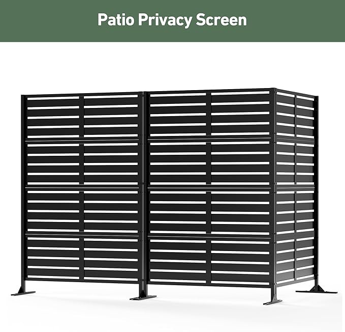 Modern Shade Metal Privacy Screen 72" H x 48" W, Freestanding Decorative Outdoor Privacy Fence Panels for Instant Privacy & Space Division, Patio Screens for Patios Outside Outdoor, Black, 3 Panel