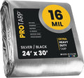 PROTARP Extra Heavy Duty 16 Mil Tarp Cover, Waterproof, UV Resistant, Rip and Tear Proof, Poly Tarpaulin with Reinforced Edges for Roof, Camping, Patio, Pool, Boat. (Silver/Black 24′ X 30′)