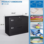 2 Drawer Lateral File Cabinet Metal Filing Cabinet with Lock Office Home Steel Lateral File Cabinet for A4 Legal/Letter Size Lockable Wide Metal Cabinet,Assembly Required(2 Drawer, Black)