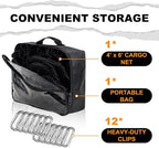 Seven Sparta 4' x 6' Large Cargo Net for Pickup Truck Bed Stretches to 8' x 12' for Truck Bed, Trailer, Trunk, SUV with 12 Bonus D Clip Carabiners Cargo Net for Large Loads (Black, 4'x6')