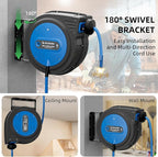 80FT Retractable Extension Cord Reel, 14 AWG/3C SJTOW Heavy Duty Power Cord with Lighted Triple Outlet, 13A Circuit Breaker, 180° Swivel Wall/Ceiling Mount Retractable Cord Reel, ETL Listed, Blue