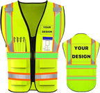 YOWESHOP High Reflective Visibility Safety Vest Custom Your Logo Safety Workwear with Reflective Strips and Pockets