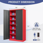 72 Inch Metal Cabinet,Lockable Storage Cabinet with 2 Doors and 5 Adjustbale Shelves,Tall Tool Cabinet Cabinet for Garage,Basement,Home Office,Gym(Red & Black)