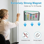 Magnetic Wall File Holder 3-Pack - Mesh Organizer with Strong Magnets for Office, Home & School - Space Saving Black Document Organizer