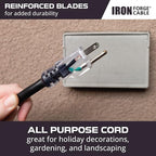 Iron Forge Cable 10 Gauge 10ft Lighted Outdoor Heavy Duty Extension Cord with 3 Outlets - 15 Amp 10/3 SJTW Black Extension Cord with Multiple Outlets