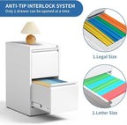 2 Drawer File Cabinet with Lock, Steel Vertical Filing Cabinets for Home Office, Small Metal Storage Cabinet for Hanging Legal/Letter Size Files, Assembly Required (White)