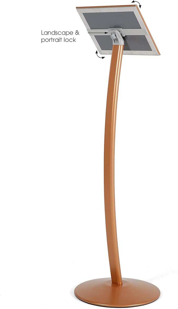 M&T Displays Curved Menu Board, 8.5x11 Pedestal Sign Holder Copper Floor Standing Aluminum Front Loading Easy Open Poster Message Advertisement Holder For Restaurant Cafe Hotel
