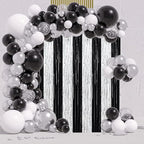 3 Pack 3.3 x 8.2 ft Black and Silver Foil Fringe Backdrop Curtains, Tinsel Streamers Party Decorations, Fringe Backdrop