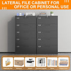 File Cabinet 5 Drawer, Lateral Filing Cabinet with Lock, Metal File Cabinets for Home Office, Office Cabinet for Hanging Files Letter/Legal/F4/A4, Assembly Required, Black