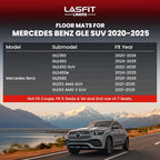 LASFIT Floor Mats for Mercedes Benz GLE SUV 2020-2026 350/450 / 450e / 580/53 AMG / 63 AMG S (Not Fit for Coupe), All Weather TPE Floor Liners Custom Fit GLE Car Mats, 1st & 2nd Row Set, Black