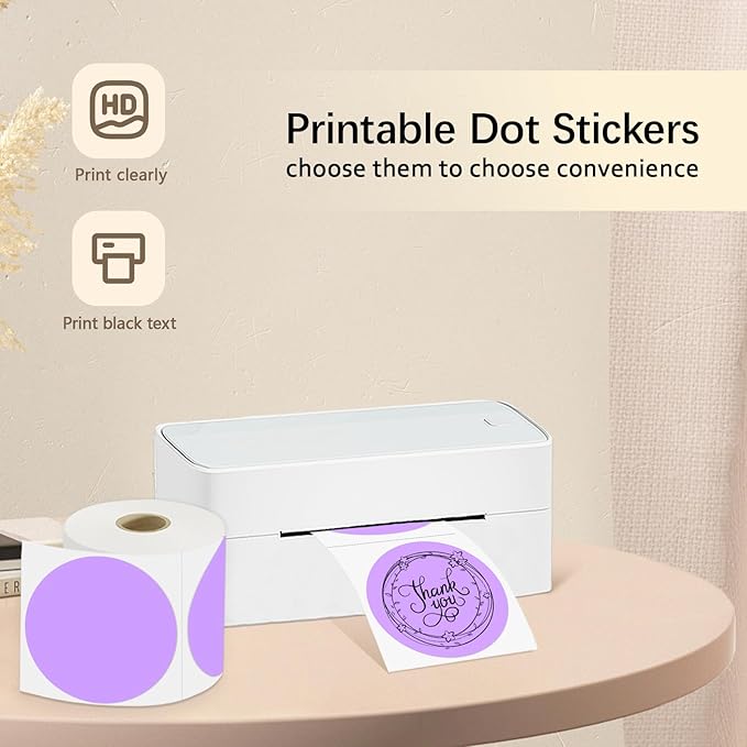3 X 3 Inch Round Thermal Labels Circle Color Coding Labels Printable Waterproof 500PCS Round Stickers Adhesive Writable for Office, Home, Garage, DIY Sticker,Barcodes,Name Tag, Light Purple