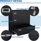 Lateral File Cabinet with Lock,Metal Filing Cabinet with 3 Drawer,Steel Lateral File Cabinet for Legal/Letter A4 Size,Wide File Cabinet for Office Home,Assembly Required