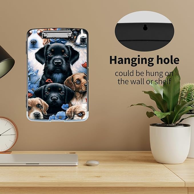 Clipboard with Storage High Capacity Plastic Nursing Clipboards with Pen Holder File Folder Storage Box Clipboard with Heavy Duty Clips for Teacher,Doctor,Offices-Lovely Dog